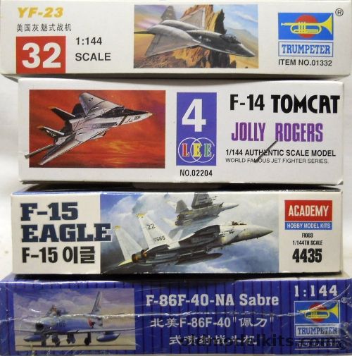 Trumpeter 1/144 YF-23 / F-14 Tomcat / F-15 Eagle / F-86F -40 Sabre, 01332 plastic model kit
