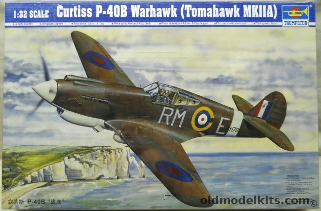 Trumpeter 1/32 Curtiss P-40B Warhawk - Tomahawk MkIIA - USAAF 18th Pursuit Group Pearl Harbor Nov. 1941 / RAF 26th Squadron Gatwick June-July 1941, 02228 plastic model kit
