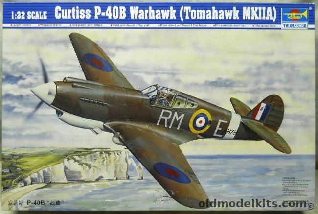 Trumpeter 1/32 Curtiss P-40B Warhawk - Tomahawk MkIIA - USAAF 18th Pursuit Group Pearl Harbor Nov. 1941 / RAF 26th Squadron Gatwick June-July 1941, 02228 plastic model kit